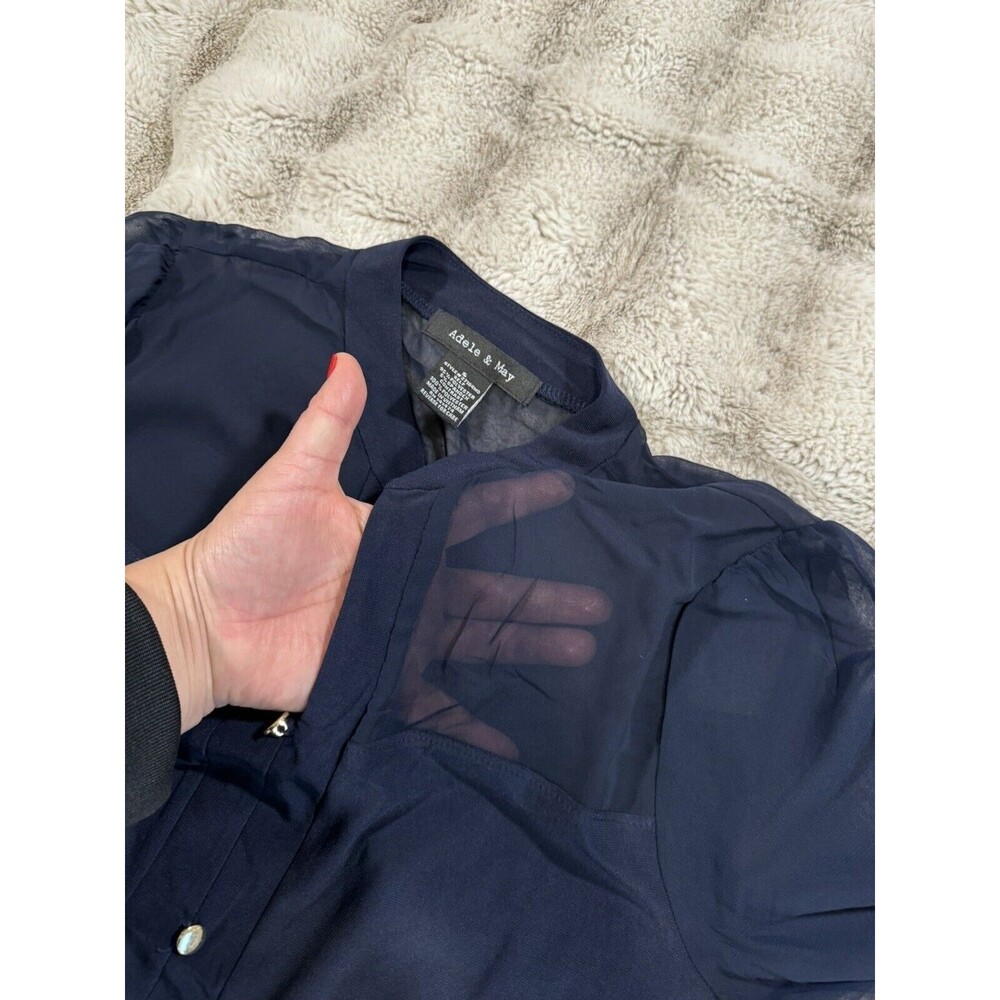 Adele & May navy blouse with sheer shoulders casual office Size Small - Picture 12 of 14